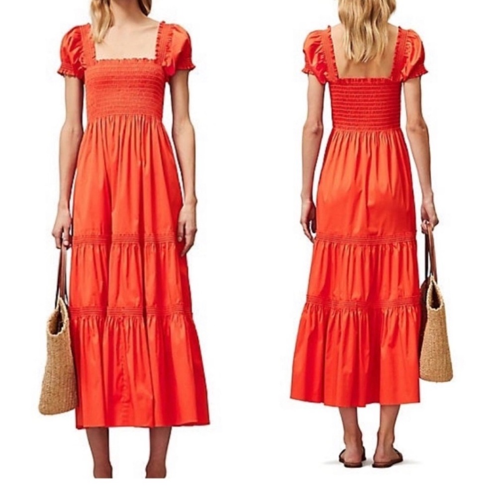 Elegant Orange Smocked Maxi Dress